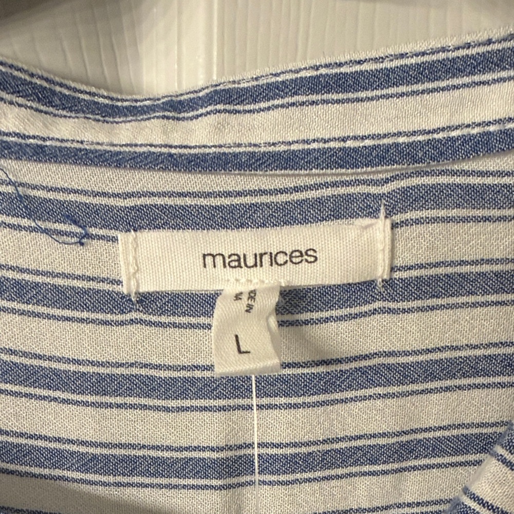 Maurices Blue and White Striped Button-Down Shirt - Picture 2 of 10